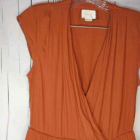 Maeve Anthropologie Rust V-Neck Faux Wrap Dress - Picture 3 of 15